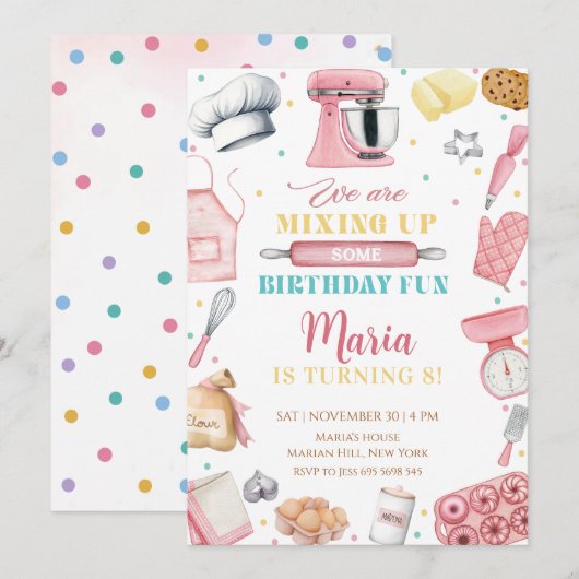 Pink Baking Girl Chef Cake Birthday Kaart (Voorkant / Achterkant)