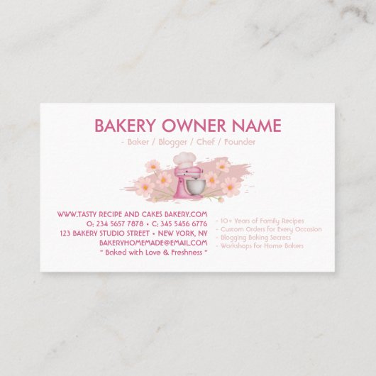Pink Baking Utensils Bakery Baker Visitekaartje (Achterkant)