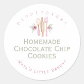 Pink Baking Utensils Bakery Product Name Ronde Sticker (Voorkant)