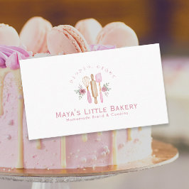 Pink Baking Utensils Watercolor Bakery Pastry Chef Visitekaartje