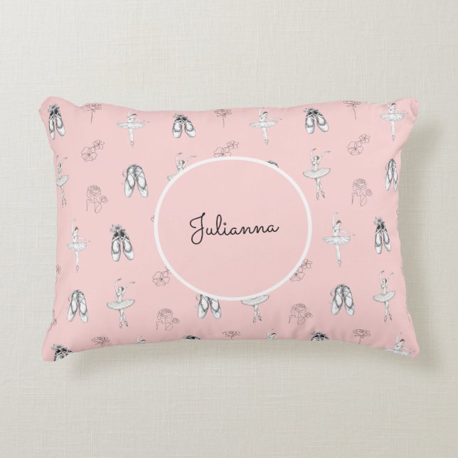 Pink Ballerina and Flowers Accent Kussen (Voorkant)