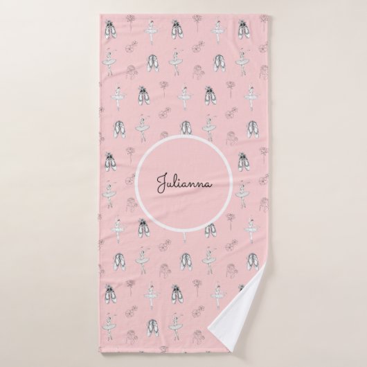 Pink Ballerina and Flowers Badhanddoek (Badhanddoek)