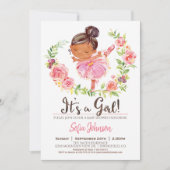 Pink Ballerina Baby shower Girl Invitation Kaart (Voorkant)