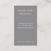 Pink Ballerina Ballet Studio Instructeur Grey Visitekaartje (Achterkant)