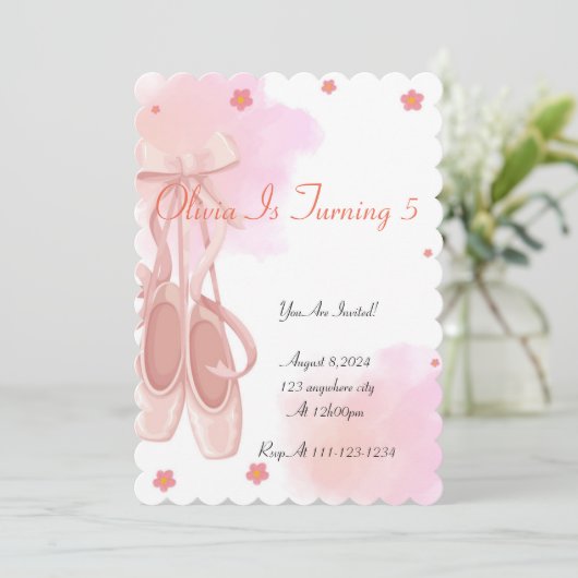PINK BALLERINA BIRTHDAY INVITATION FOR GIRLS KAART (Staand voorkant)