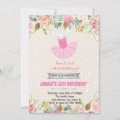 Pink ballerina BIRTHDAY partijuitnodiging Kaart (Voorkant)