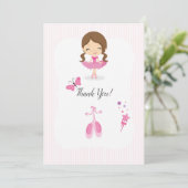 Pink Ballerina Birthday Party Bedankkaart (Staand voorkant)
