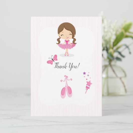 Pink Ballerina Birthday Party Bedankkaart (Staand voorkant)