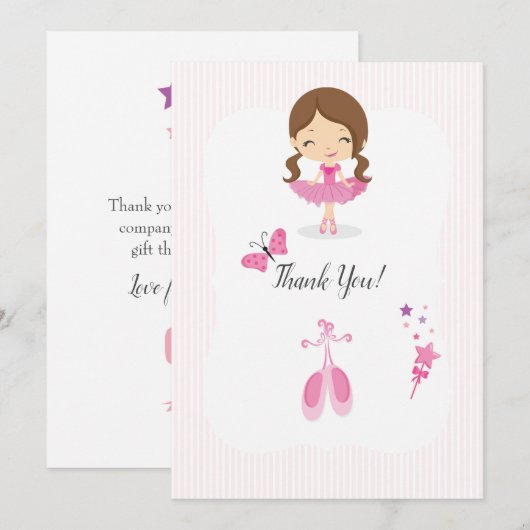 Pink Ballerina Birthday Party Bedankkaart (Voorkant / Achterkant)