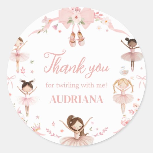 Pink Ballerina Birthday Party Ronde Sticker (Voorkant)