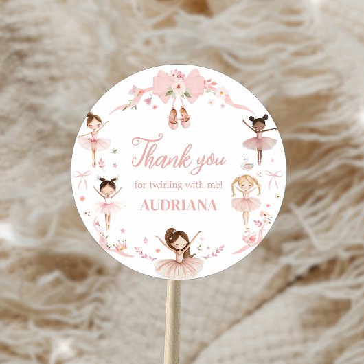 Pink Ballerina Birthday Party Ronde Sticker
