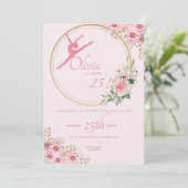 Pink Ballerina Floral Birthday Party Kaart (Staand voorkant)