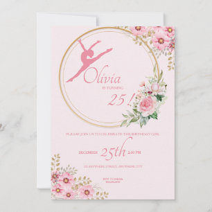 Pink Ballerina Floral Birthday Party Kaart