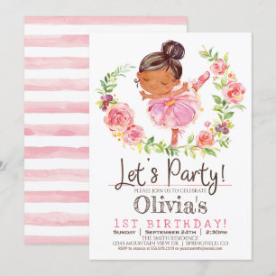 Pink Ballerina Girl Birthday Party Invitation Kaart