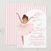 Pink Ballerina Girl verjaardag Uitnodiging (Voorkant / Achterkant)