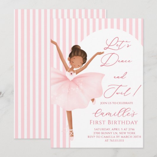 Pink Ballerina Girl verjaardag Uitnodiging (Voorkant / Achterkant)
