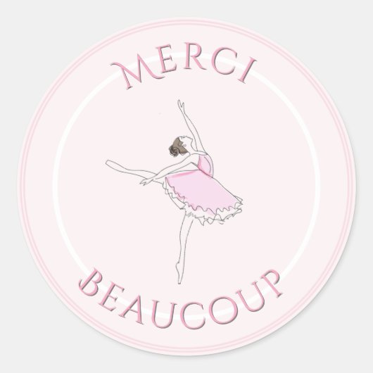 Pink Ballerina Hartelijk dank Merci Birthday Party Ronde Sticker (Voorkant)