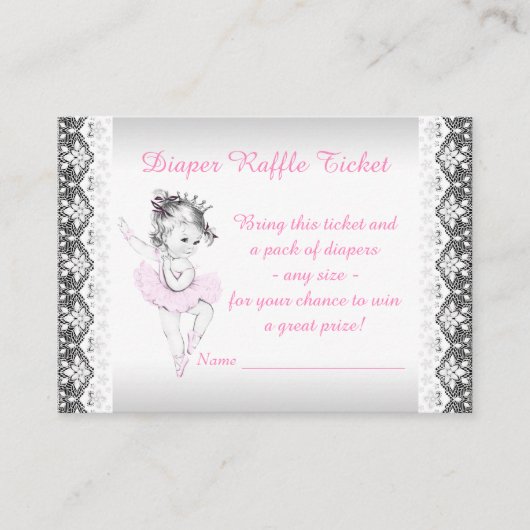 Pink Ballerina Luier Raffle Ticket Informatiekaartje (Voorkant)