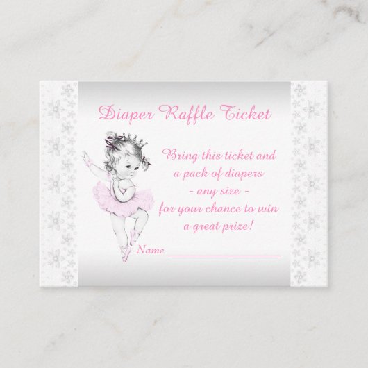 Pink Ballerina Luier Raffle Ticket Informatiekaartje (Voorkant)