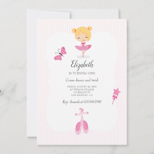 Pink Ballerina Party Kaart (Voorkant)