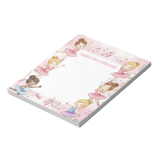 Pink Ballerina Personalized Mitzvah Note pad Notitieblok (Linkerzijde)