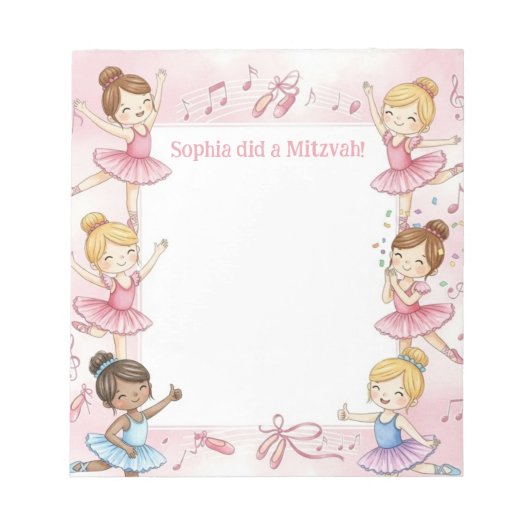 Pink Ballerina Personalized Mitzvah Note pad Notitieblok (Voorkant)