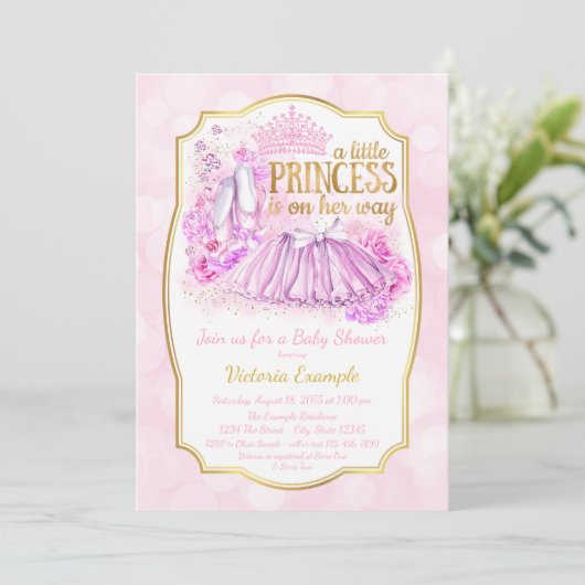 Pink Ballerina Princess Baby shower Uitnodiging (Staand voorkant)