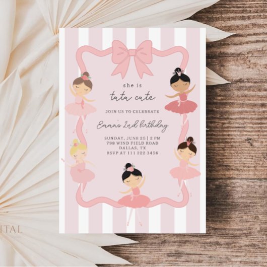 Pink Ballerina Tutu Cute Birthday Invitation Kaart