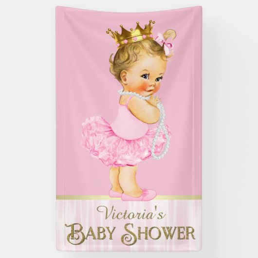 Pink Ballerina Tutu Pearl Baby shower Spandoek (Verticaal)