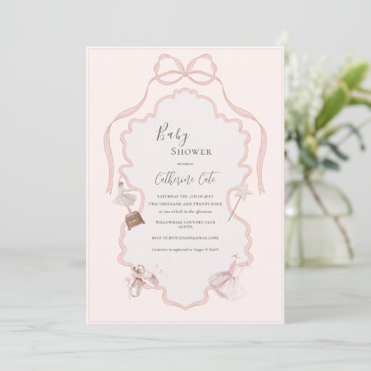 Pink Ballerina Whimsical Baby Shower  Kaart (Staand voorkant)