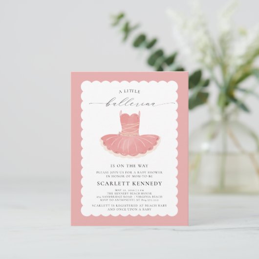 Pink BalleriTutu Baby Girl Baby shower Uitnodiging (Staand voorkant)