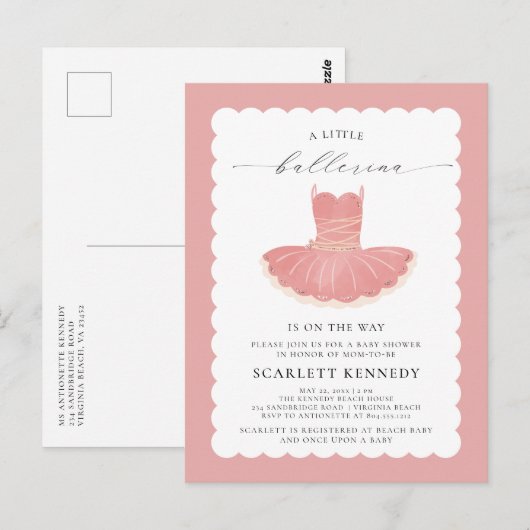 Pink BalleriTutu Baby Girl Baby shower Uitnodiging (Voorkant / Achterkant)