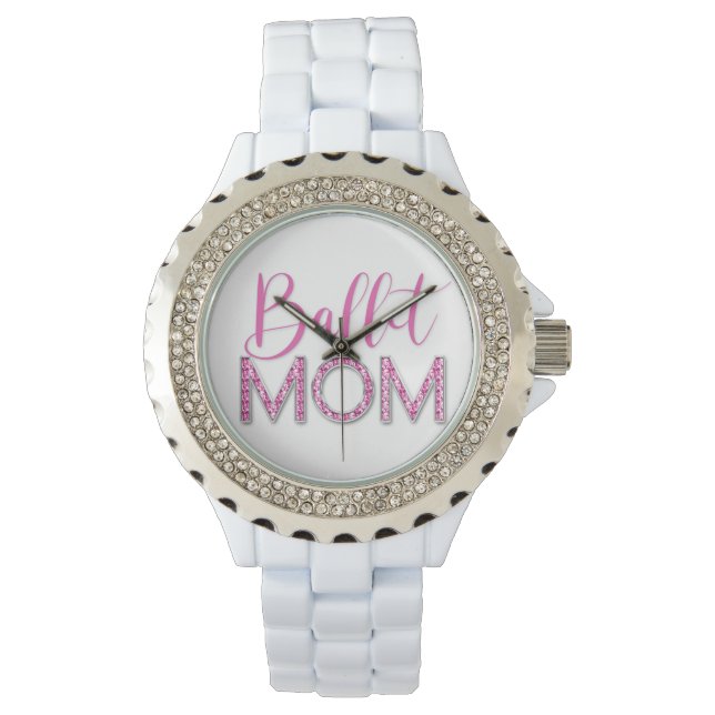 Pink Ballet Dance mama Sparkle Diamond Glam Horloge (Voorkant)
