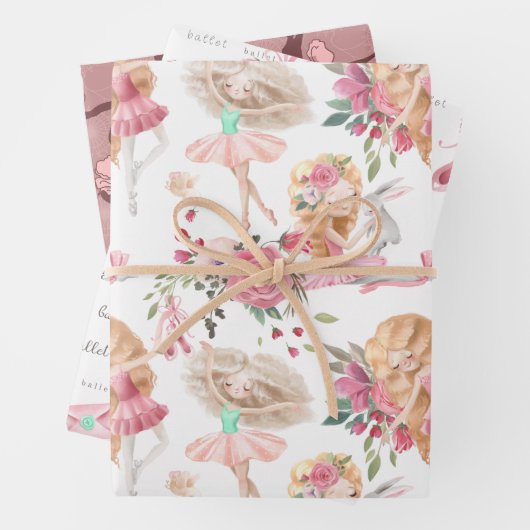 Pink Ballet Dancer Wrapping Paper Sheets (In situ)