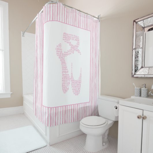 Pink Ballet Pointe Shoe Typography  Douchegordijn (In situ)