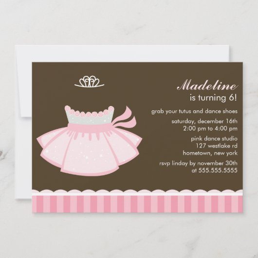 Pink Ballet Princess Girls Birthday Party Kaart (Voorkant)