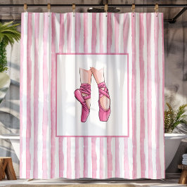 Pink Ballet Shoes with Watercolor Stripes Douchegordijn