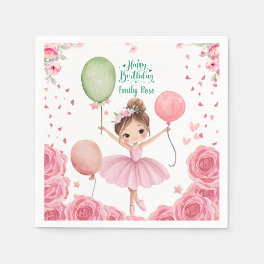 Pink Ballet Theme with Name & Balloons Servet (Voorkant)