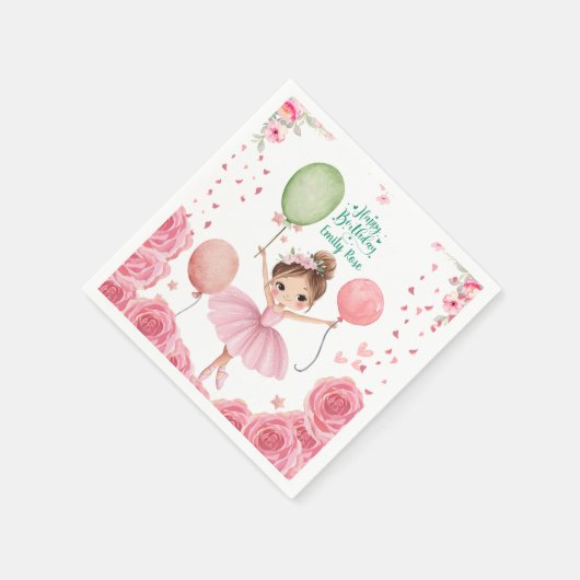 Pink Ballet Theme with Name & Balloons Servet (Hoek)