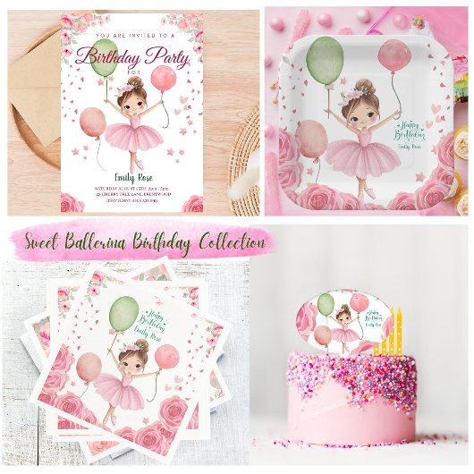 Pink Ballet Theme with Name & Balloons Servet