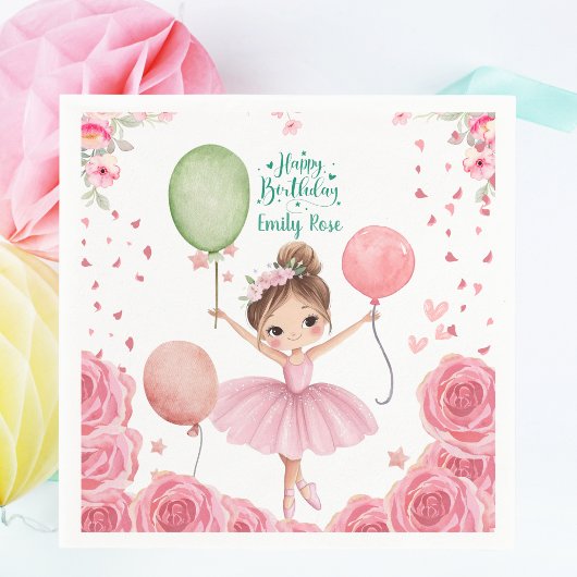 Pink Ballet Theme with Name & Balloons Servet