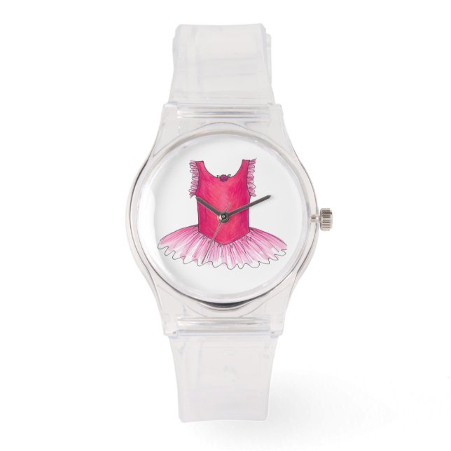 Pink Ballet Tutu Ballerina Dancer Dance Watch Horloge (Voorkant)