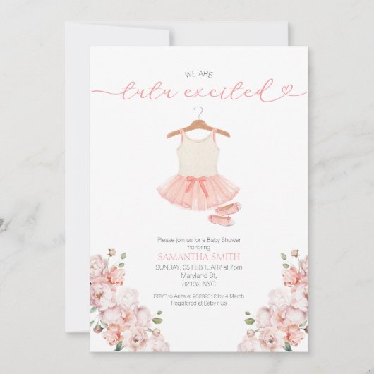 Pink Ballet Tutu Uitnodiging voor Baby shower (Voorkant)
