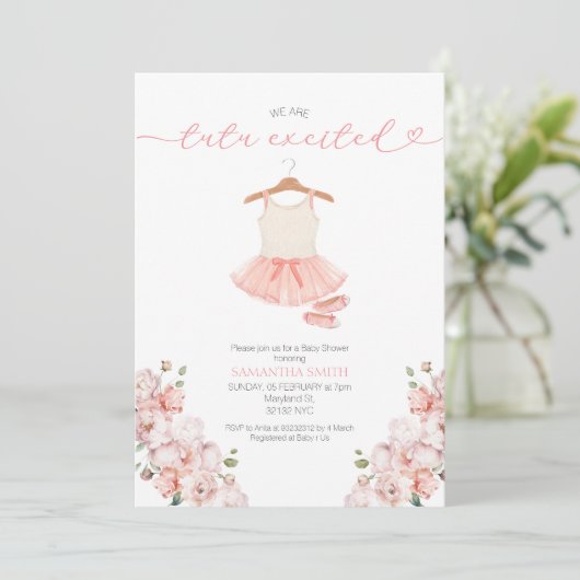 Pink Ballet Tutu Uitnodiging voor Baby shower (Staand voorkant)