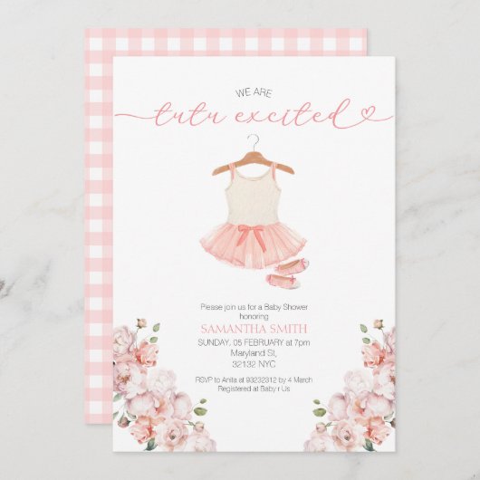 Pink Ballet Tutu Uitnodiging voor Baby shower (Voorkant / Achterkant)