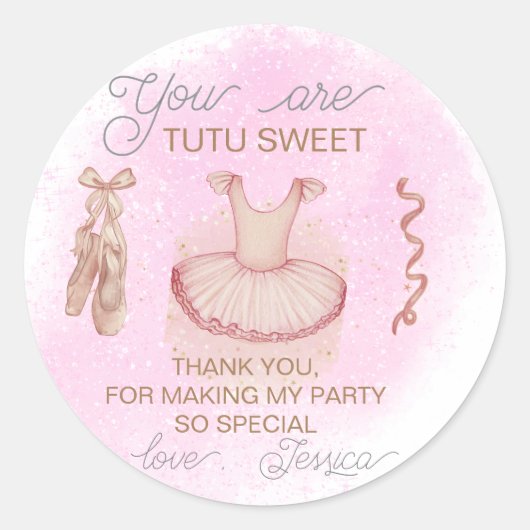 Pink Ballet verjaardag dank u gunst Ronde Sticker (Voorkant)