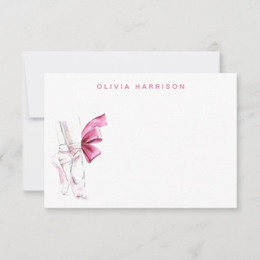 Pink Ballet Watercolor Girls Monogram Notitiekaartje (Voorkant)