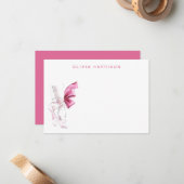 Pink Ballet Watercolor Girls Monogram Notitiekaartje (Voorkant / Achterkant in situ)