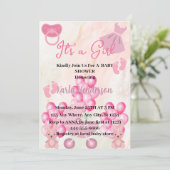 Pink Ballons Bunny Rabbit Het is een Meisje Baby s Kaart (Staand voorkant)