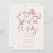 Pink Balloon Animal Baby shower Kaart (Voorkant)